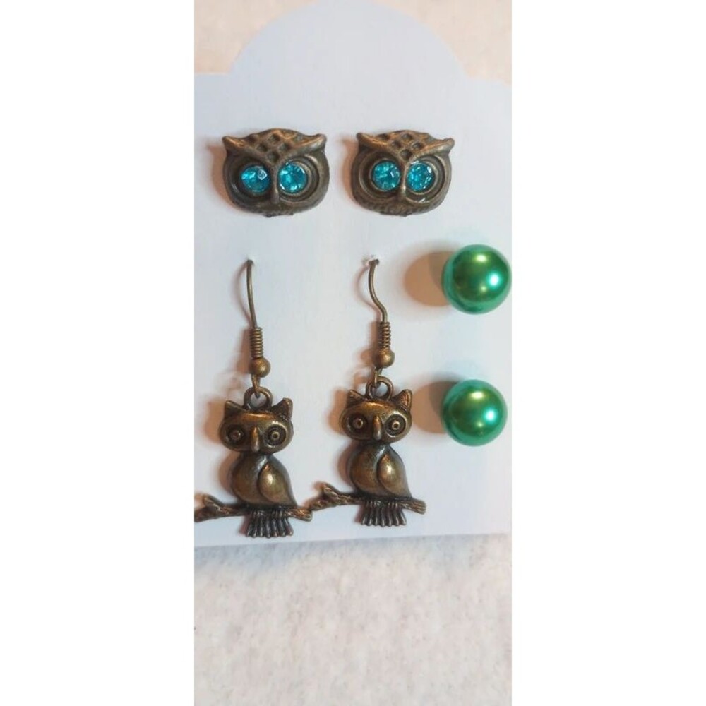 Owl Earrings 3-Pair Set – Owl Studs & Dangle Earrings